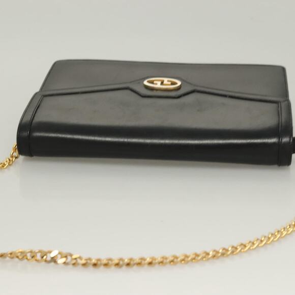 GUCCI Chain Shoulder Bag Leather Black Gold - Picture 6 of 16